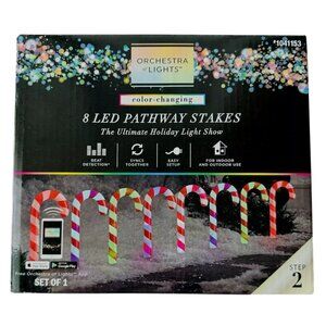 Gemmy Orchestra of Lights 8 Candy Cane Christmas Pathway Markers Color Changing